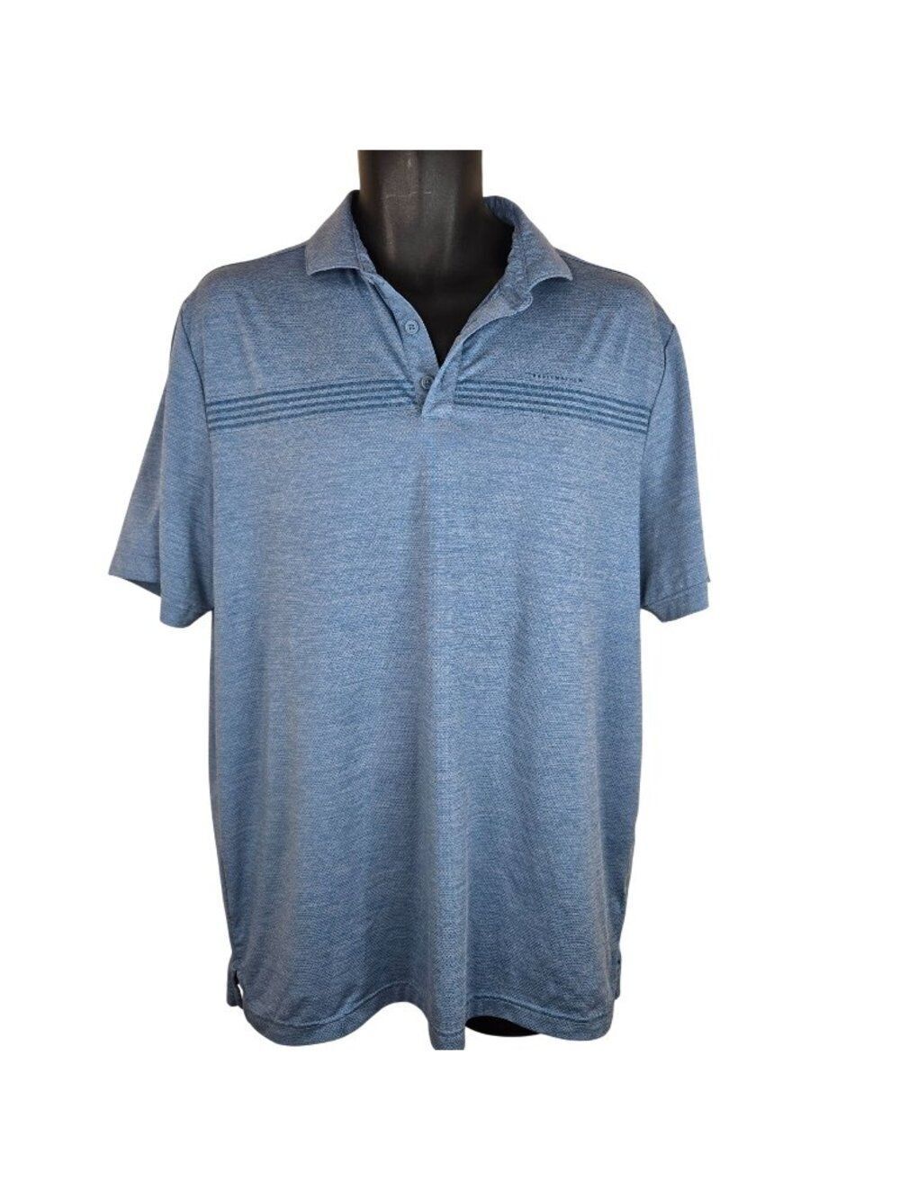 Travis Mathew Blue Striped Polo Shirt Mens Size L Lightweight Casual Golf Wear